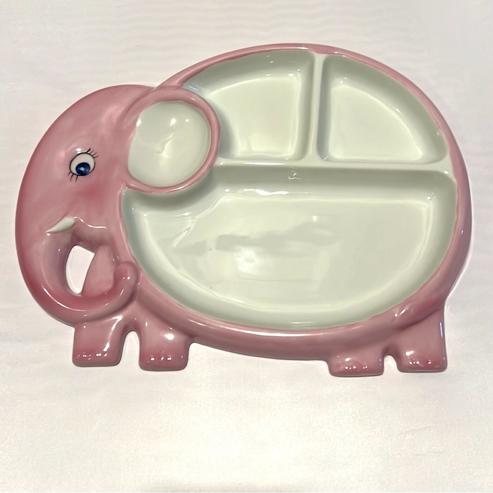 NEW Studio Nova Japan Baby Kids Porcelain Divided Dinner Plate Pink Elephant